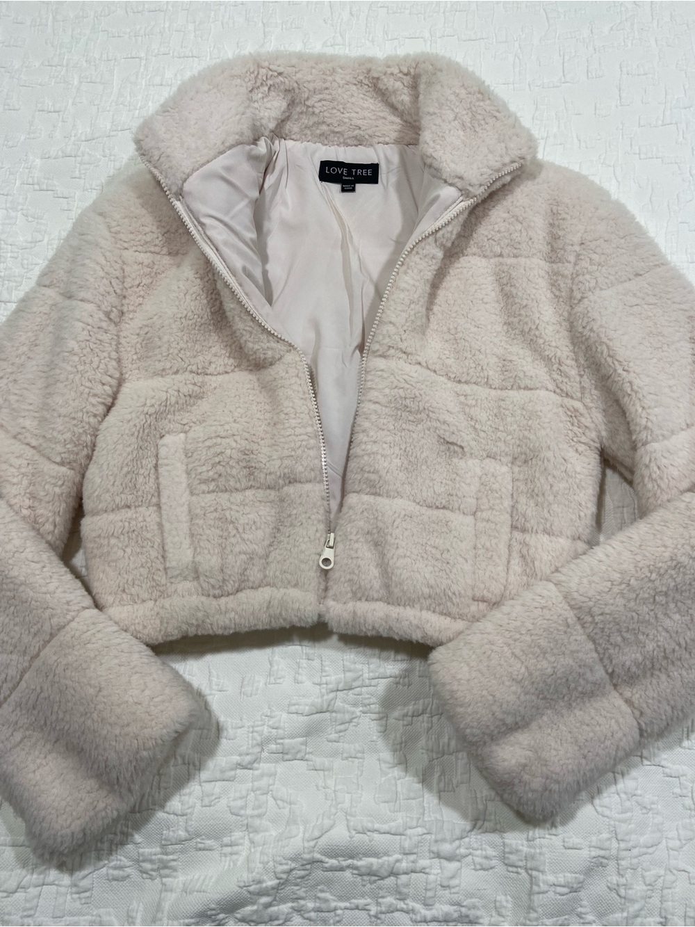 NWOT Love Tree Plush Cropped Teddy Jacket in Light Cream